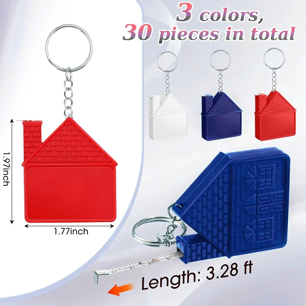 30 Pcs House Shape Tape Measure Keychains 1m/3ft Real Estate New House Gifts Closing Gifts for Home Buyer