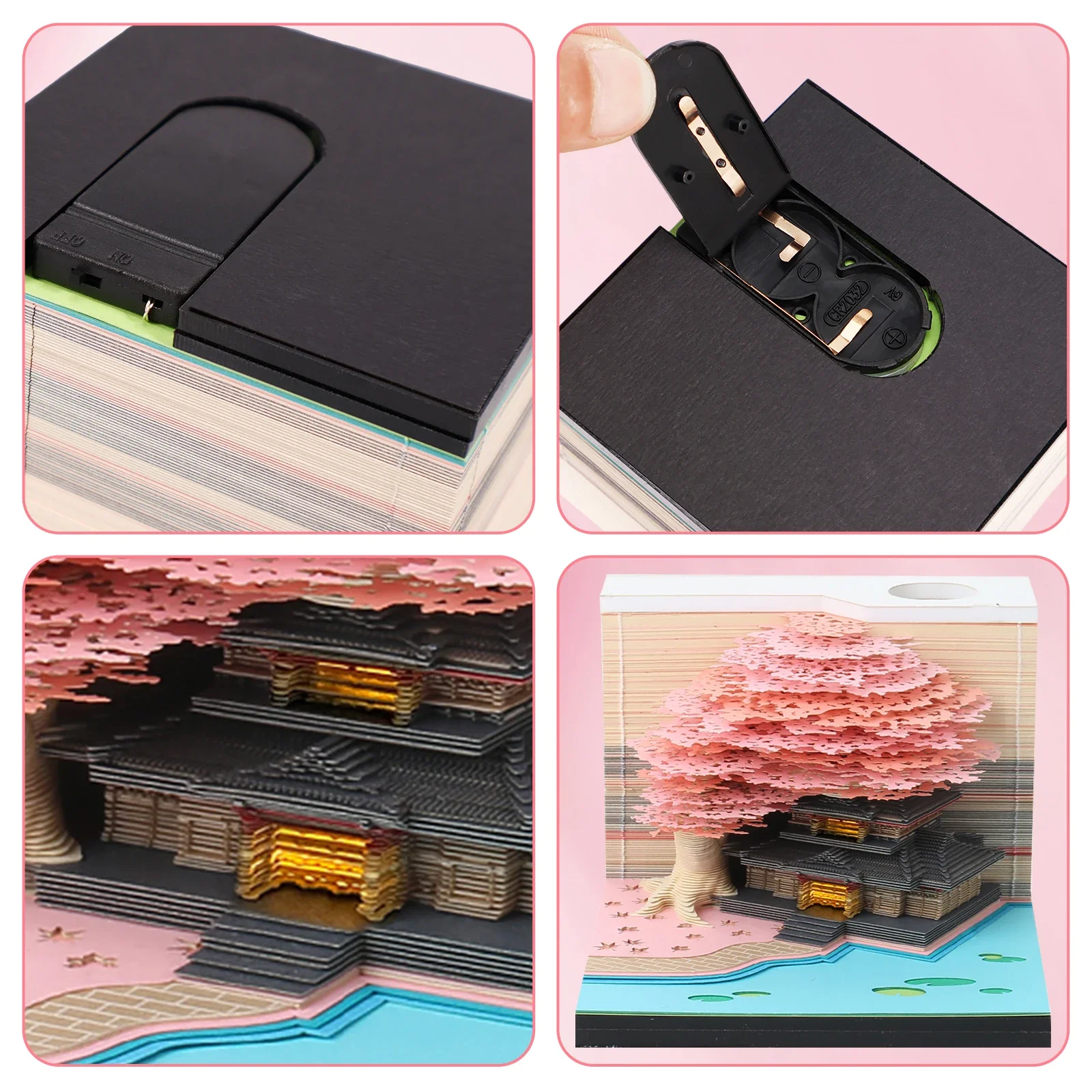 Artistic Block 3D Notepad Sakura Creative Memo Pad 3D Art Note Pads with LED Lights  Desk Decoration  Home Decor