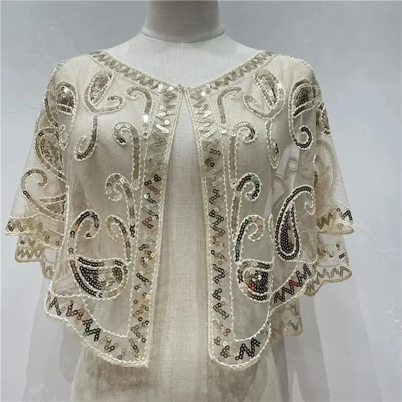 غطاء ترتر لحفلات الزفاف النسائية خمر 1920s شال مطرز بالتر بوليرو فلابر مساء كيب سترة المرأة
