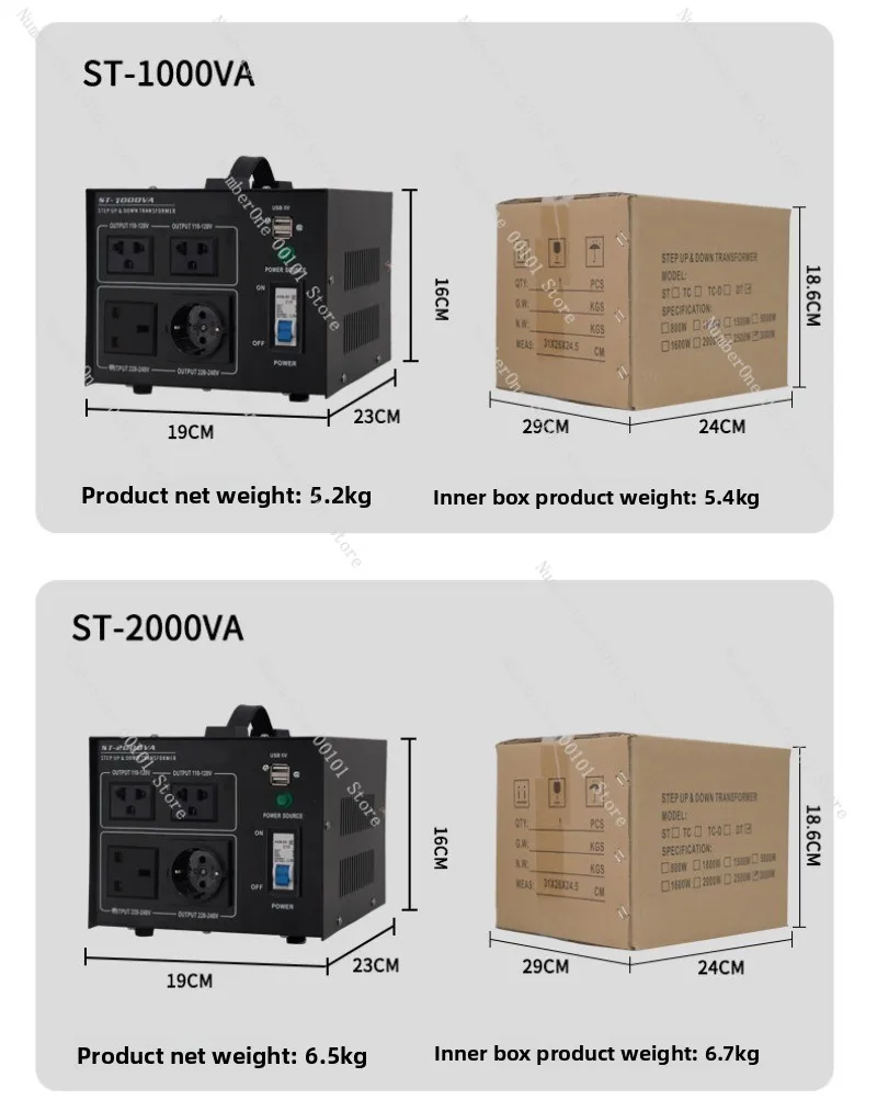 Step-Down Transformer ST-1000VA with USB Port 220V to 110V Converter Transformer