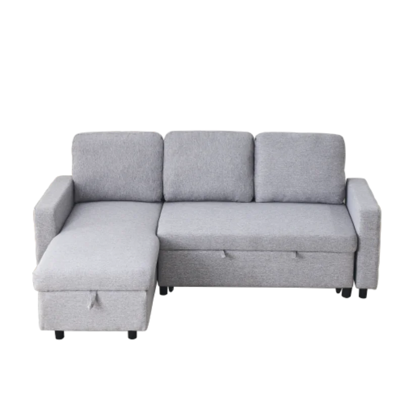 L-Shaped Linen Combination Sofa Bed, Reversible Sleeper Combination Sofa With Pullout Bed, Suitable For Living Room, Bedroom, Ap