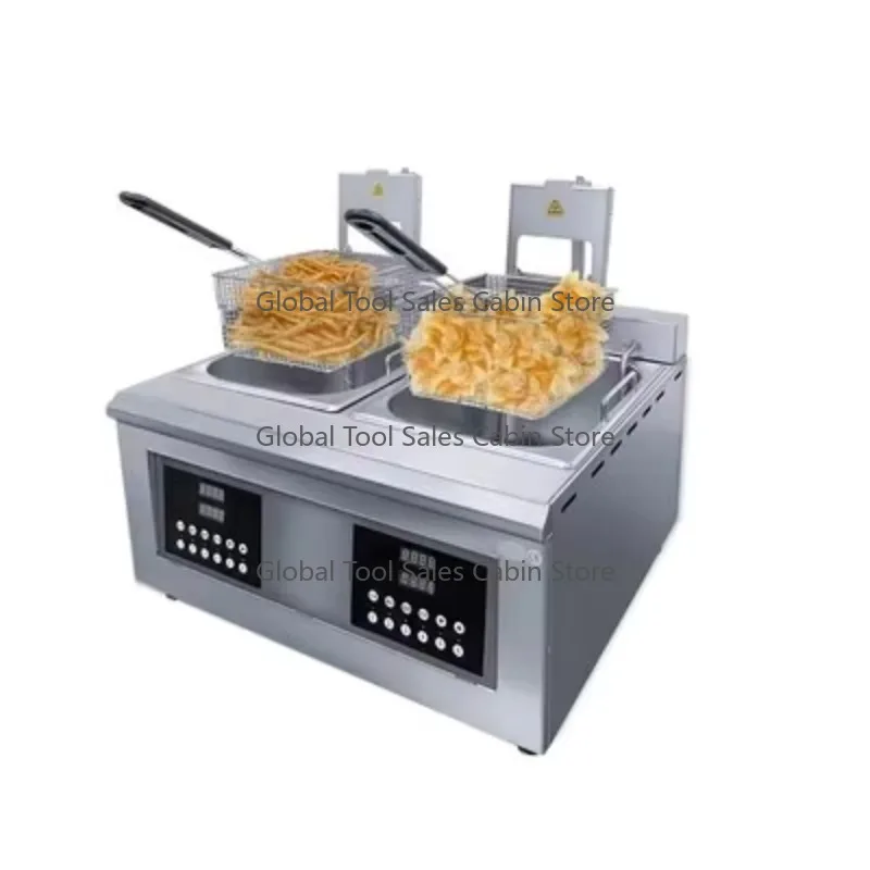 14L Commercial Electric Fryer with Basket Stainless Steel Countertop Electromechanical Automatic Lift for Fried Chicken