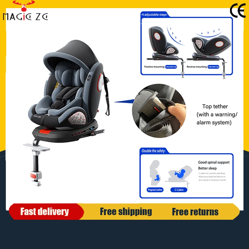 Babyautositz mit ISOFIX Verstellbarem Winkel 360° °   Drehbarer Kindersitz für Neugeborene, Sicheres Reisen mit Fünf-Punkt-Sicherheitsgurt, Geeignet für Kleinkinder auf Autoreisen, Weiches Material,
