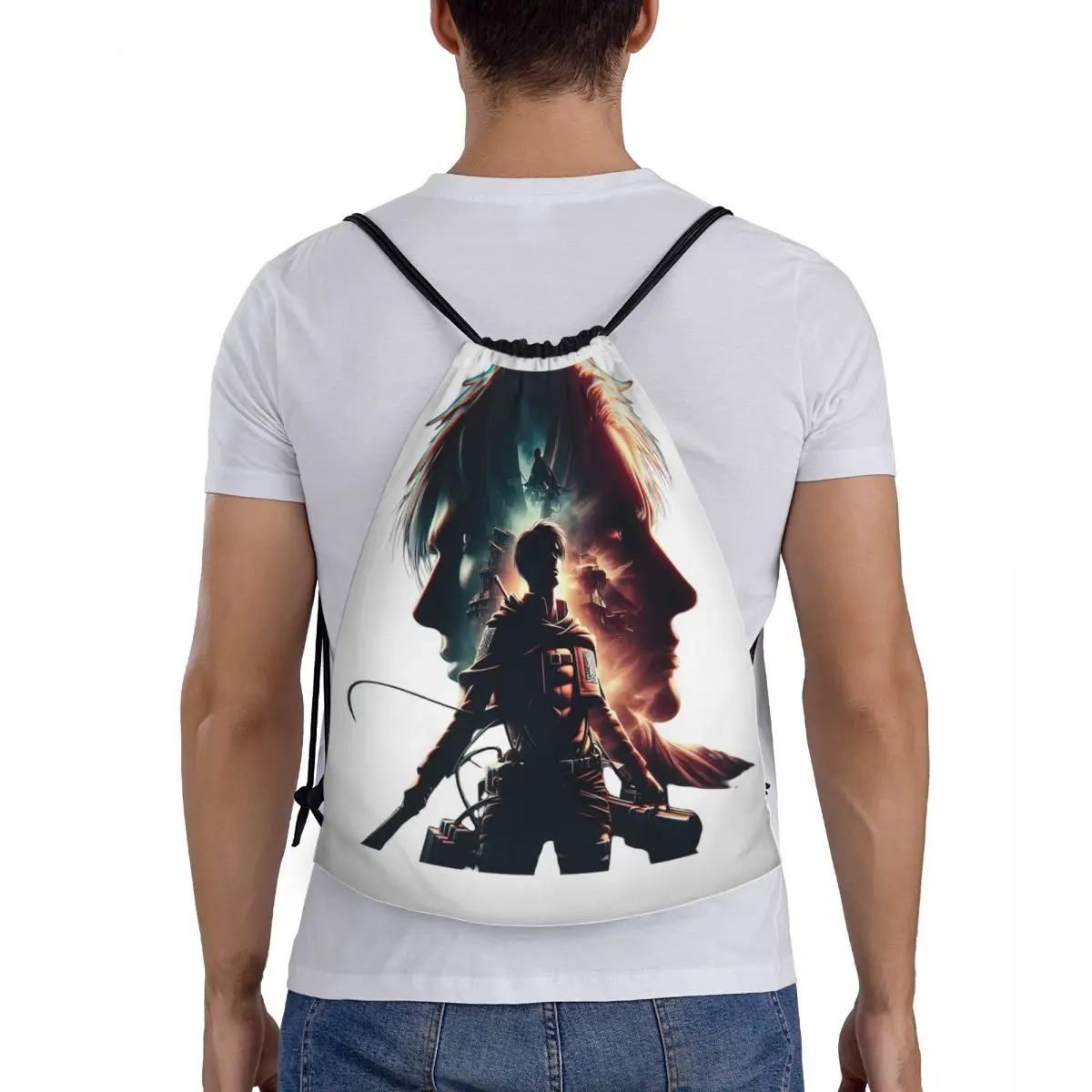 Attack On Titan Manga Erwin Smith Anime Backpacks Portable Drawstring Bags Sports Bag Book Bags for Travel Students