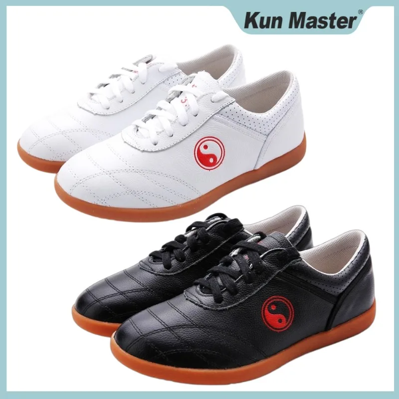 Cowhide Leather  Tai Chi Shoes Martial Art Performance  Taiji Boxing Practice Shoes Free Flexible  white black