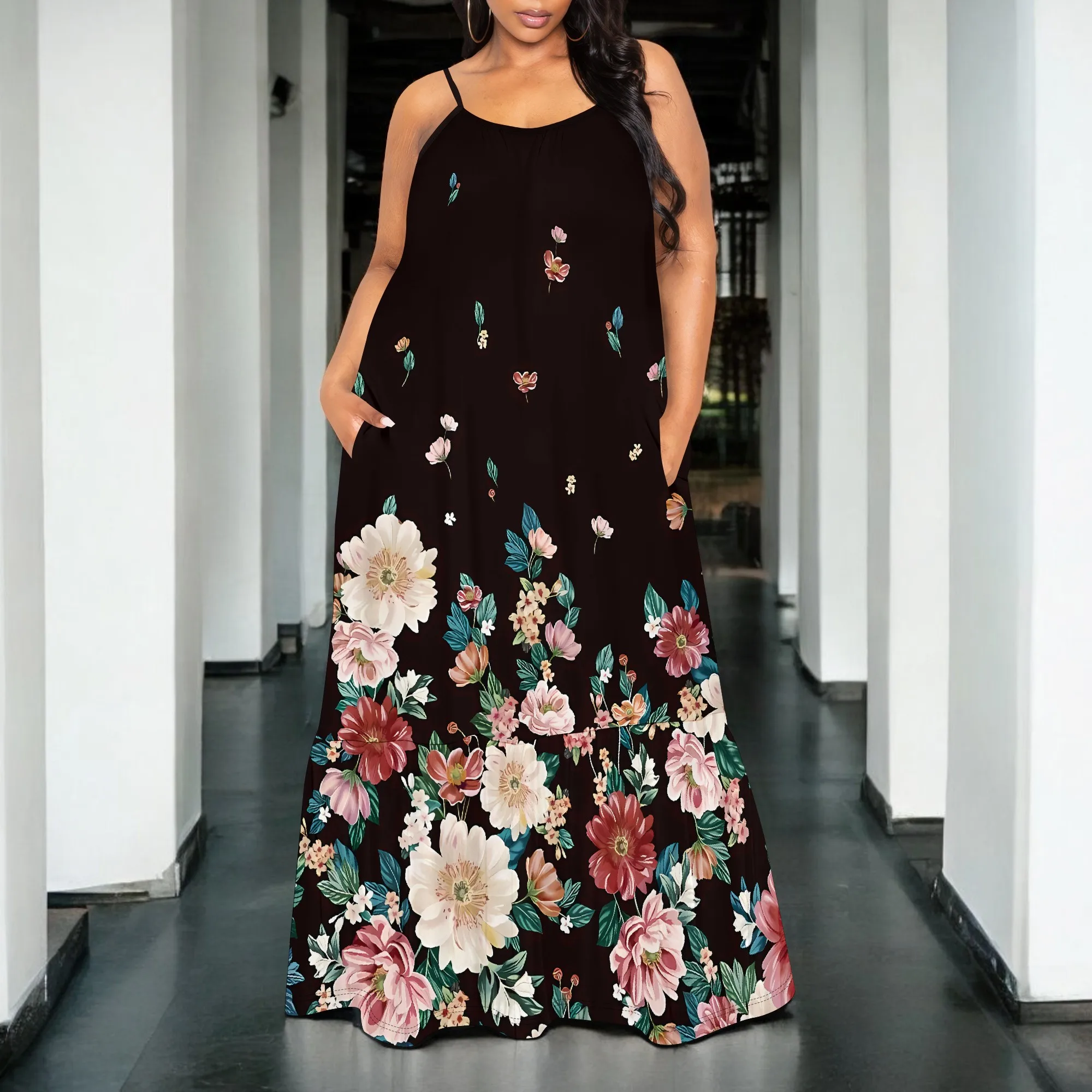 

Nupusa Floral Print Dress for Women Standard Size Summer Casual Spaghetti Strap Maxi Dress