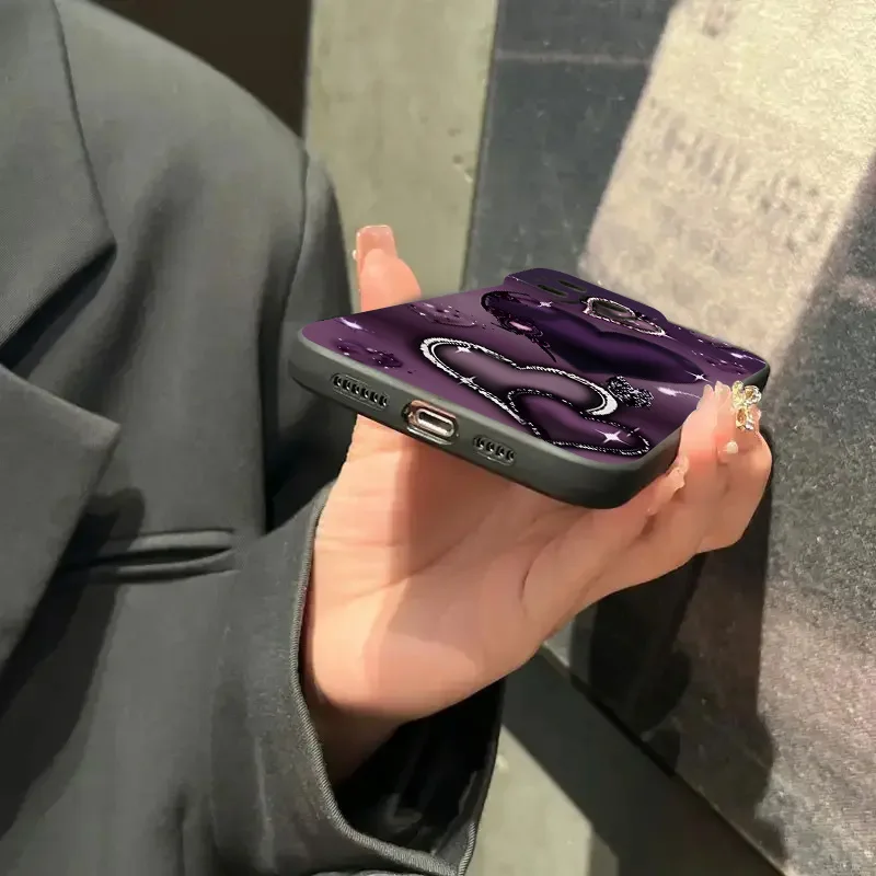 Purple Heart-Shaped Design TPU Phone Case For iPhone 17 16 Pro Cases iPhone 16E 11 12 13 14 15 Pro Max XS X XR 7 8 16 Plus Cover view 6