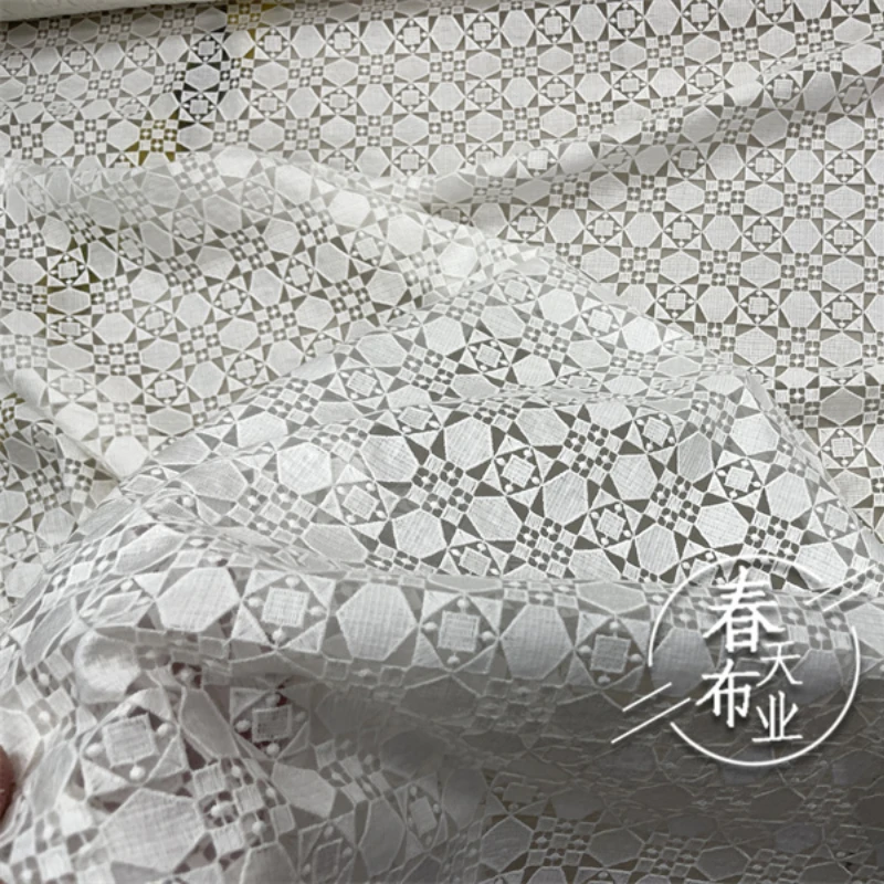 Organza Embroidered Fabric for Diy Sewing White Lace Jacquard Wedding Dress Clothing Cloth Per Meter Polyester Cotton  Material