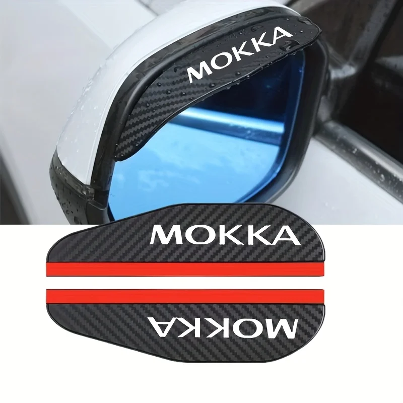2 pçs espelho retrovisor do carro chuva sobrancelha viseira de fibra carbono retrovisor do carro lado neve sol viseira capa chuva para opel mokka