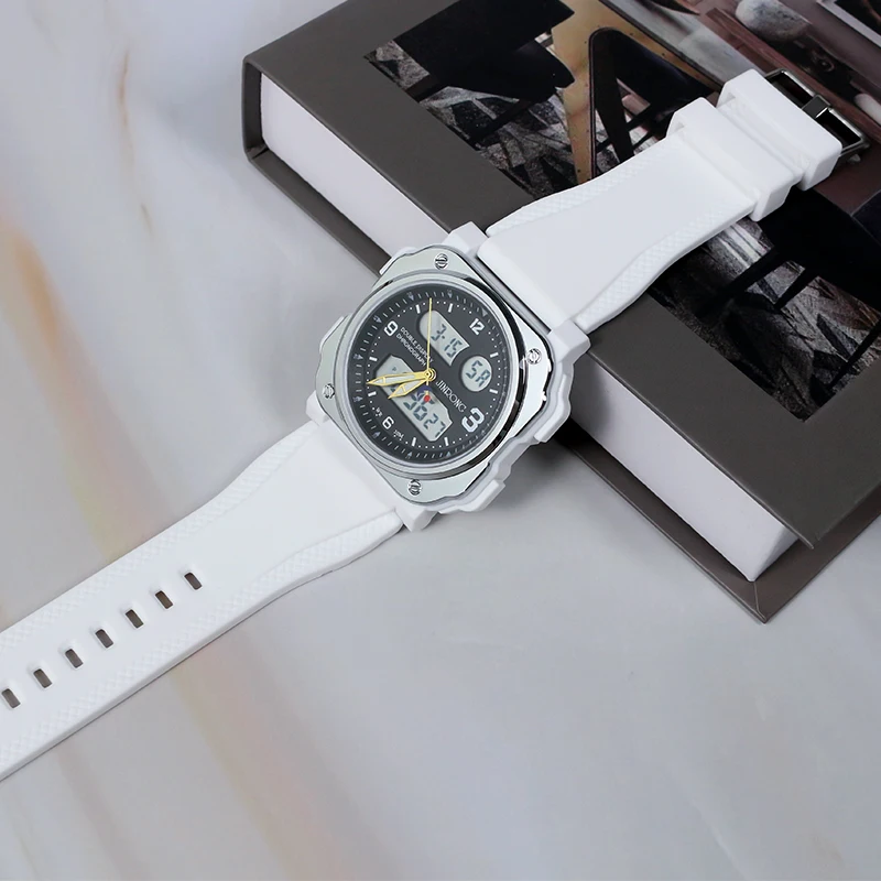 JINRONG ثلاثة مؤشرات متزامنة ساعة رقمية رياضية للرجال مقاوم للماء العد التنازلي الإلكتروني ساعات المعصم للرجال