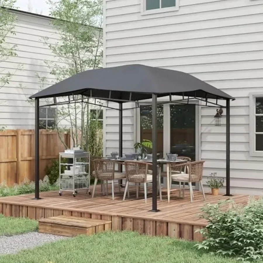 10' x 10' t Top Patio Gazebo Outdoor  with Unique Geometric Design Roof All-Weather Steel Fe Gray