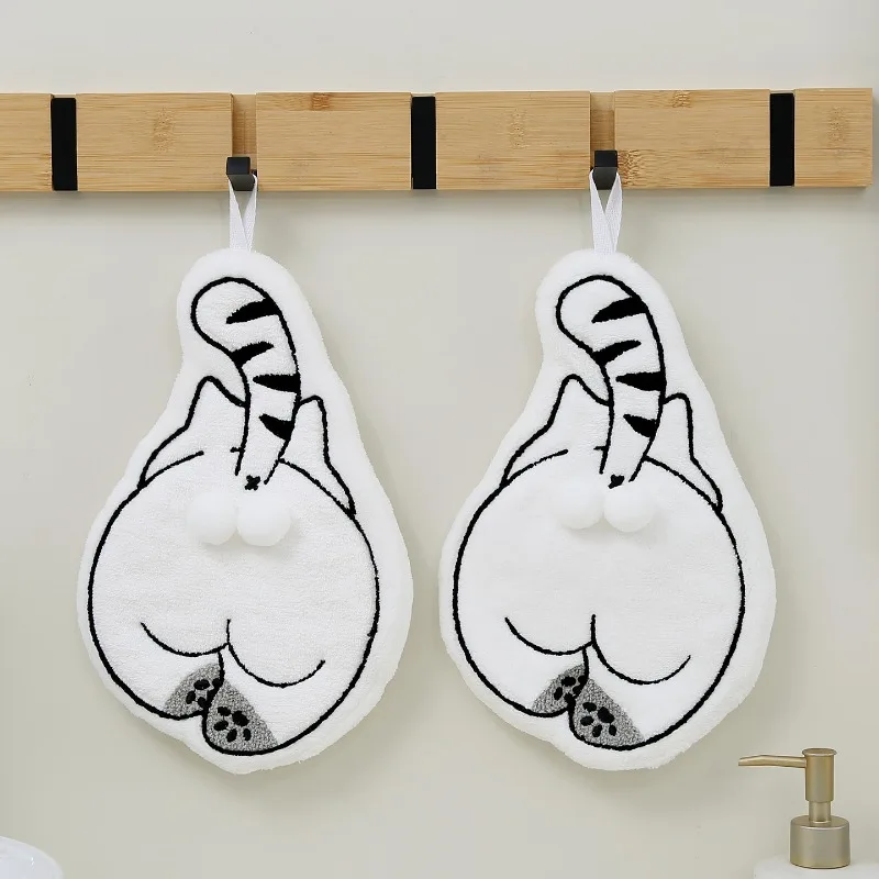 Cartoon Animals Hand Towel Absorbent Hand Cloth Bathroom Hanging Towel Kitchen Cleaning Wipe Cloth Cute Cat Bathroom Towels