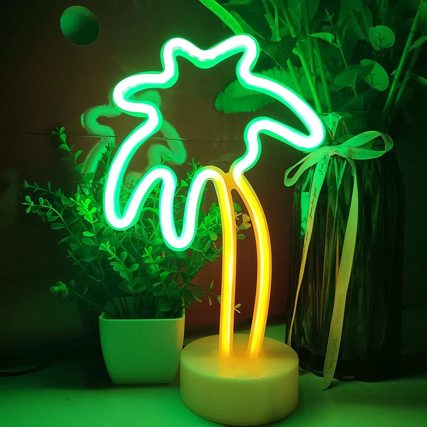 LED Neon Lights USB/Battery Power Flamingo Cactus Neon Sign Lamp Coconut Tree Pineapple Unicorn Lamp Holiday Birthdays Decor