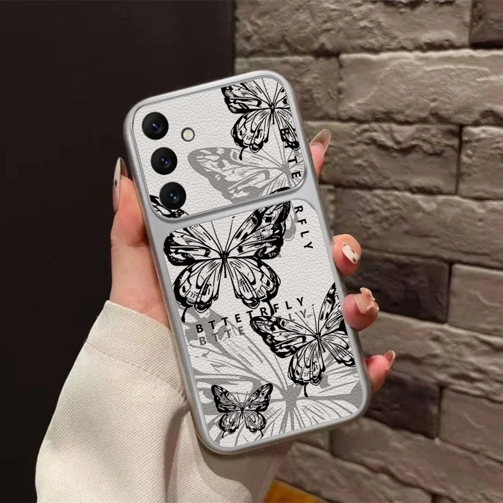 Retro Schmetterlingsmuster Leder-Handyhülle für Samsung S26 Ultra S25 A56 A16 A17 A36 A26 A07 A06 Stoßfeste Hülle mit Trageriemen