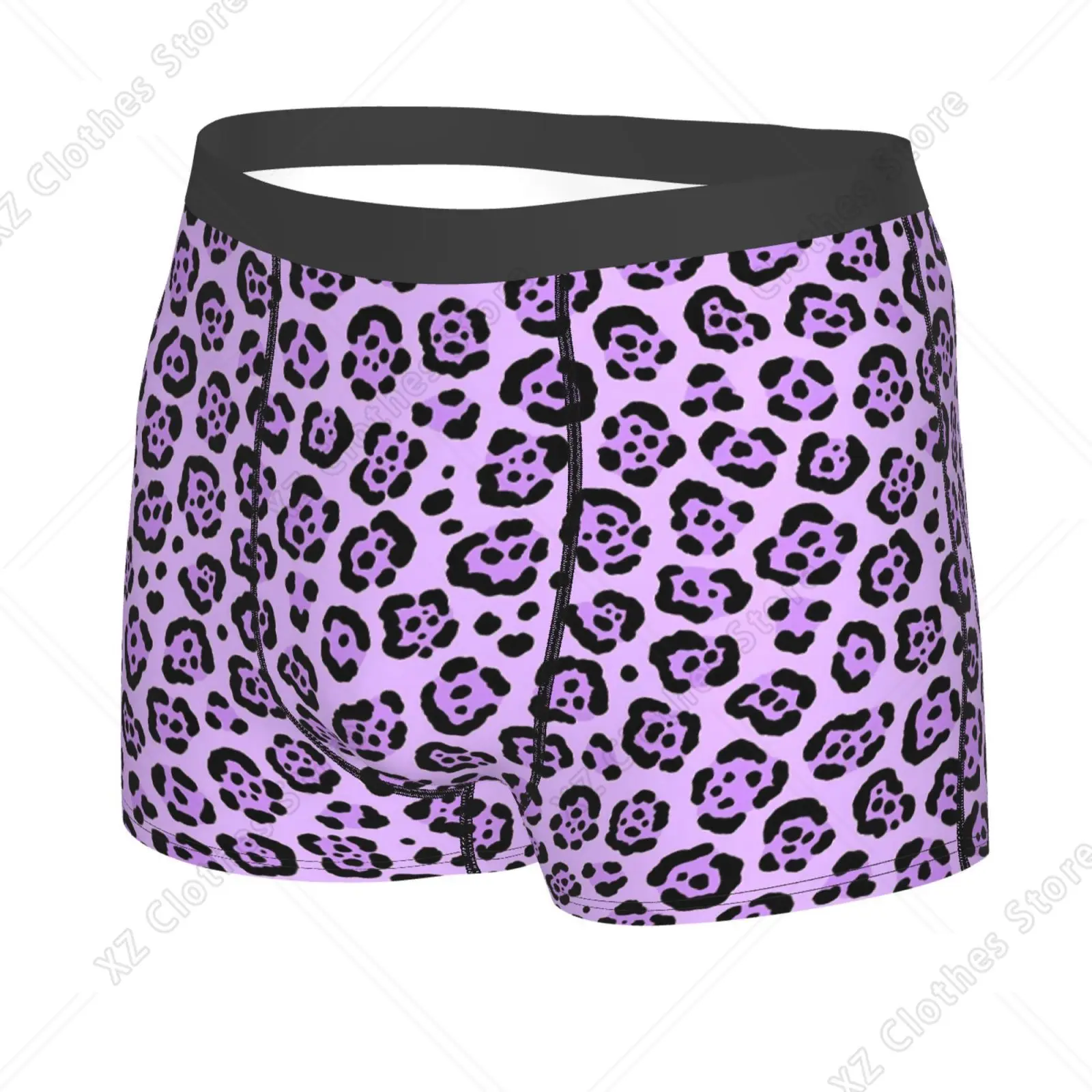 Purple Leopard Print Pattern Men Underwear Boxers Men's Novelty Underpant Breathable Printed Male Underpants Man Boxer Briefs