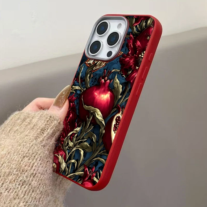 خمر الرمان بولي TPU الفن جراب هاتف آيفون 17 16 11 13 12 14 15 برو ماكس XS X XR 7 8 زائد 16E 16 17 برو الجمالية غطاء