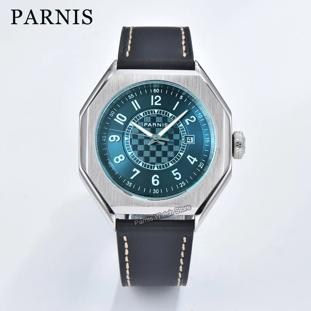 Parnis 43mm Blue Dial 5ATM Stainless Steel Sapphire Glass 12 Hours Show Automatic Octagonal Case Watch for Men