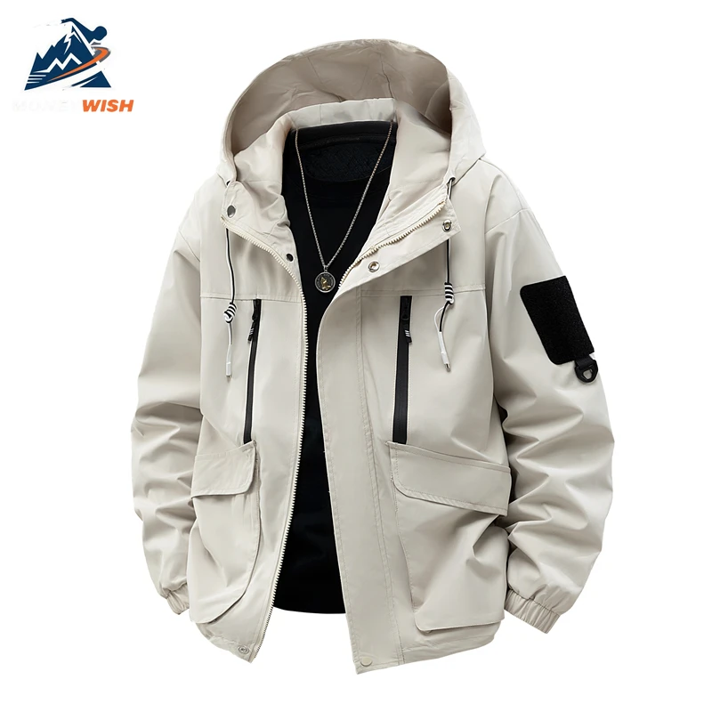 

MONEYWISH Men Charge Jacket Outdoor Sports Windproof Waterproof Multi Pocket Workwear Hoodie Mountain Camping Hiking Windbreaker