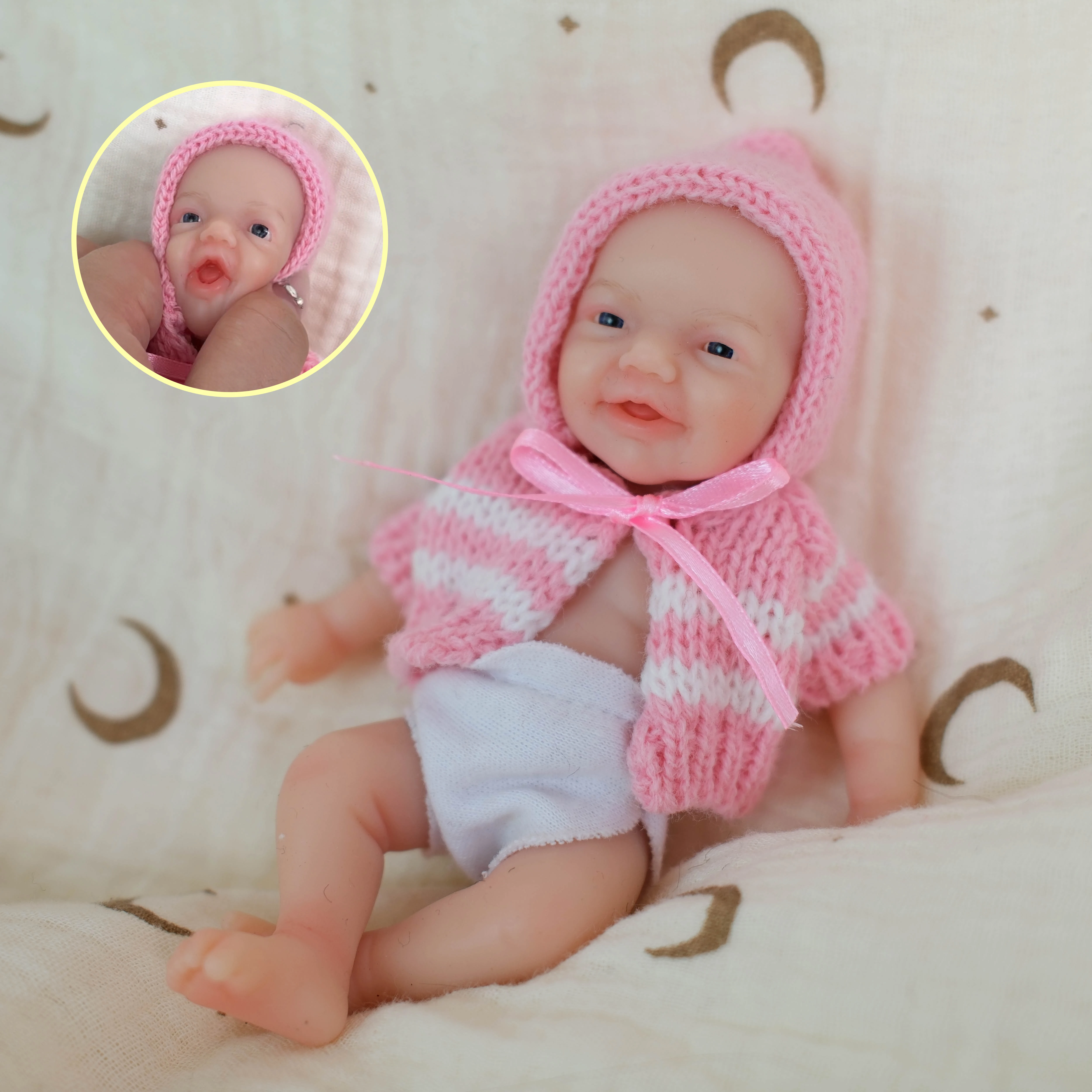 NPK 6 Inch Flexible Reborn Baby Doll Platinum Silicone Super Soft Solid Mouth Can Open Cute Charlie Girl Palm Doll