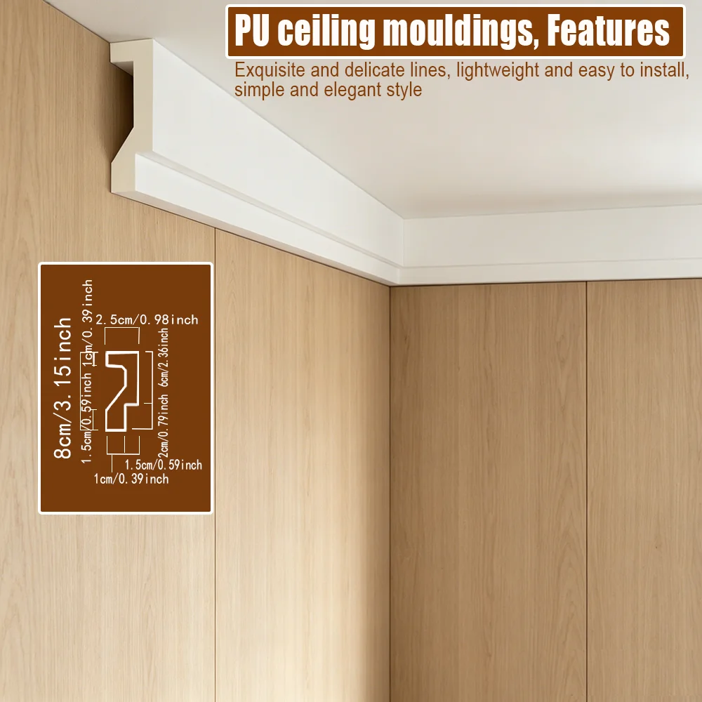 12 Pcs Lightweight Double-Layer Step PU Cornice Molding Faux Gypsum Ceiling Corner Trim Stylish Decorative Lines for  Ceiling