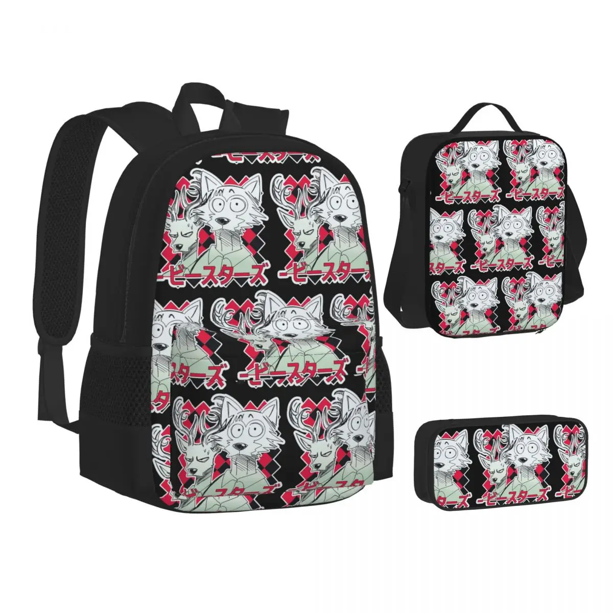 Beastars Backpacks Boys Girls Bookbag School Bags Children Rucksack Lunch Bag Pen Bag Three-Piece Set