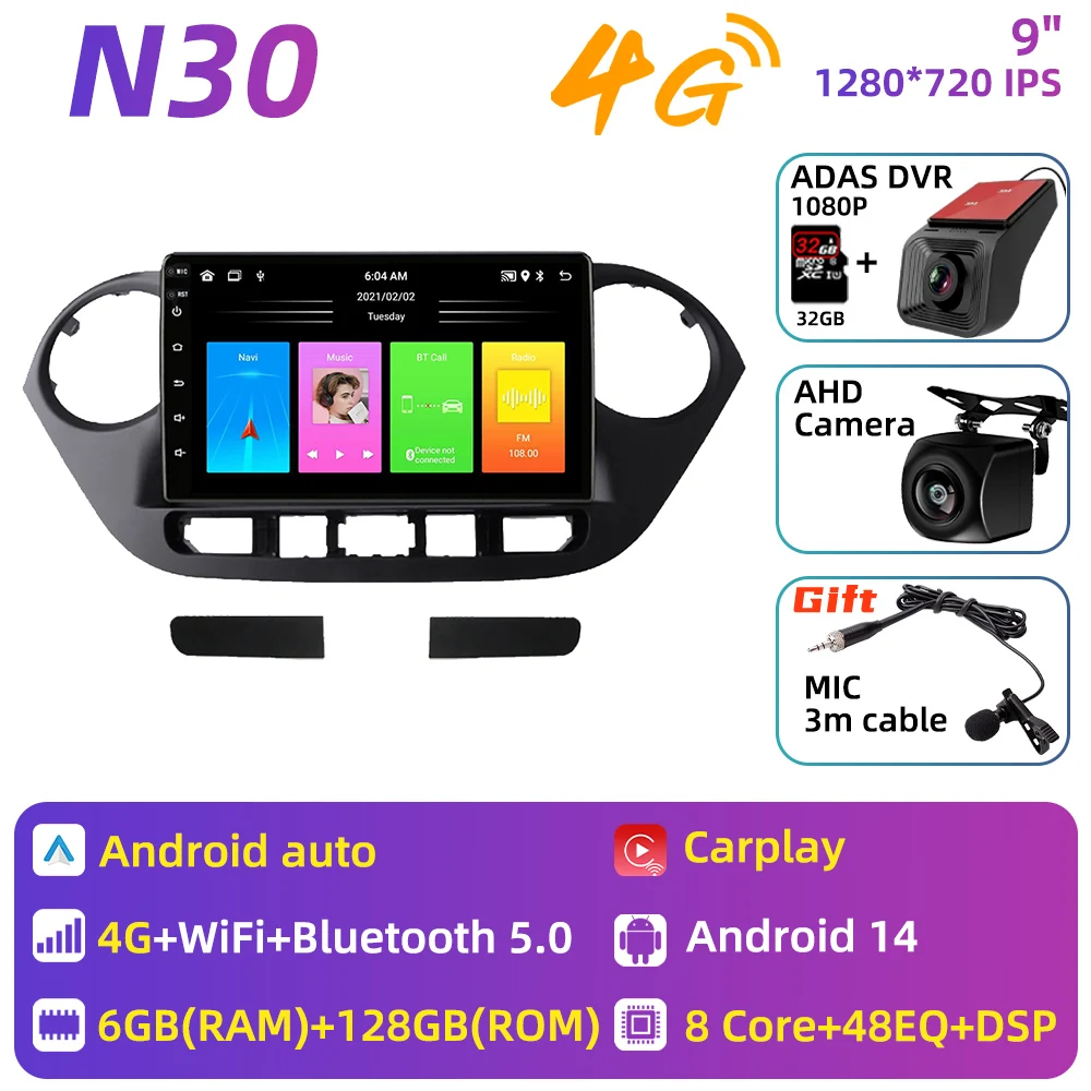 Carplay voor Hyundai Grand i10 2013 - 2018 Android Auto Multimedia Autoradio GPS Navigatie Autoradio 2 Din Head Unit Stereo DSP
