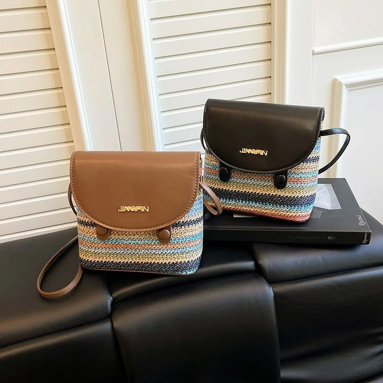 Fashionable Color Block Women's Crossbody Bag 2026 Spring Summer Versatile Woven Bag Elegant Match All Seasons Handbag