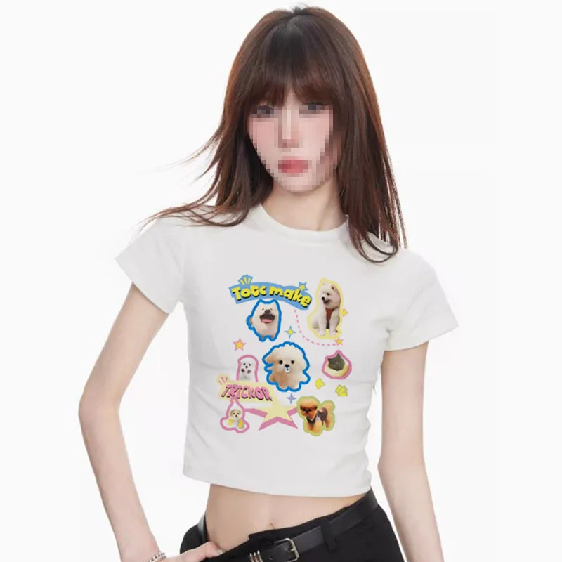 T Shirt Y2K Womens Harajuku Cute Graphic Print T-shirt Fashion Casual Round Neck Short Sleeve Tops