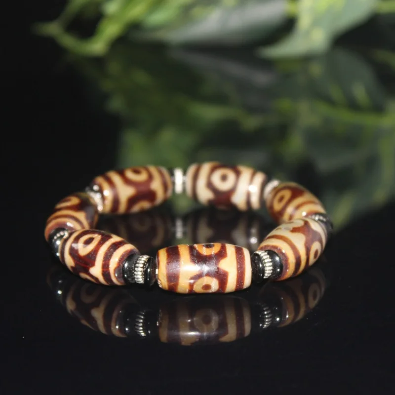 Imitation Qing Dynasty Ancient Old Agate Three-Eyed Dzi Bead Beads Vintage Bracelet