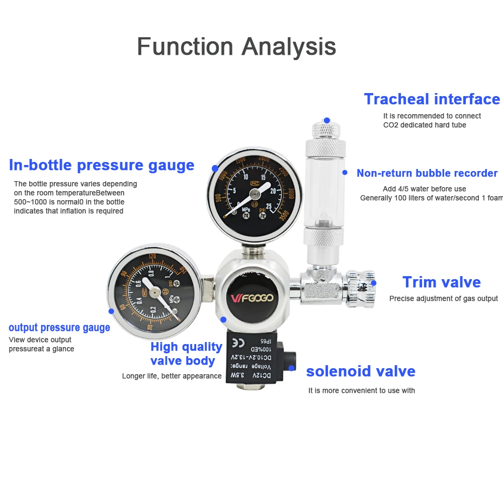 DC 12V Aquarium CO2 Regulator Magnetic Solenoid Kit DIY Fish Tank CO2 Bubble Counter Control System Pressure Reducer Check Valve