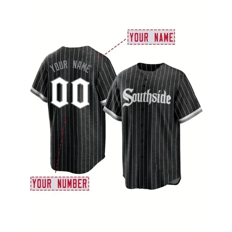 

Мужская бейсбольная майка с вышивкой и именем и номером по индивидуальному заказу, персонализированные рубашки с короткими рукавами в белые черно-белые полоски