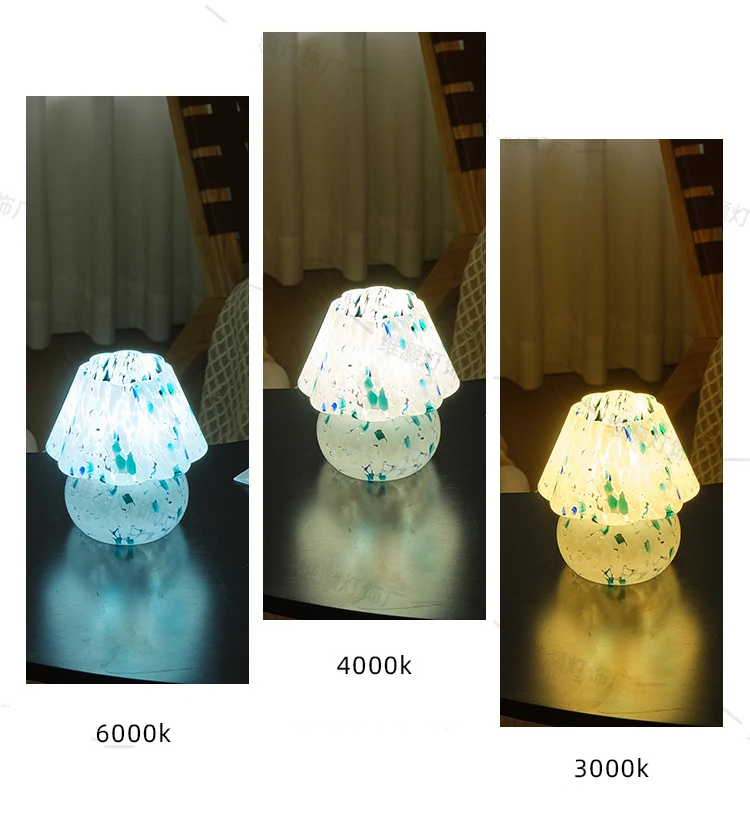 Flowers Mushroom Table Light Striped Glass Retro Table Light Bedside USB Bedroom Ambient Night Light