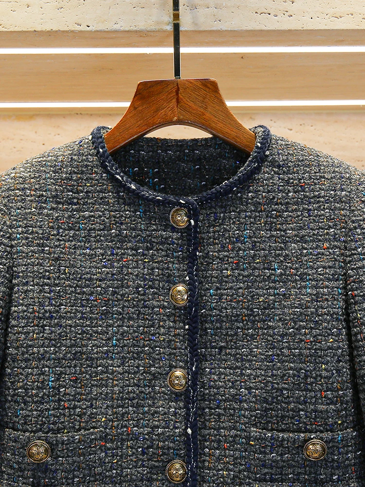 

S Home Nan You Высококачественное женское осенне-зимнее твидовое клетчатое открытое пальто-кардиган Small Fraance Sle Long Sve round Ne o...