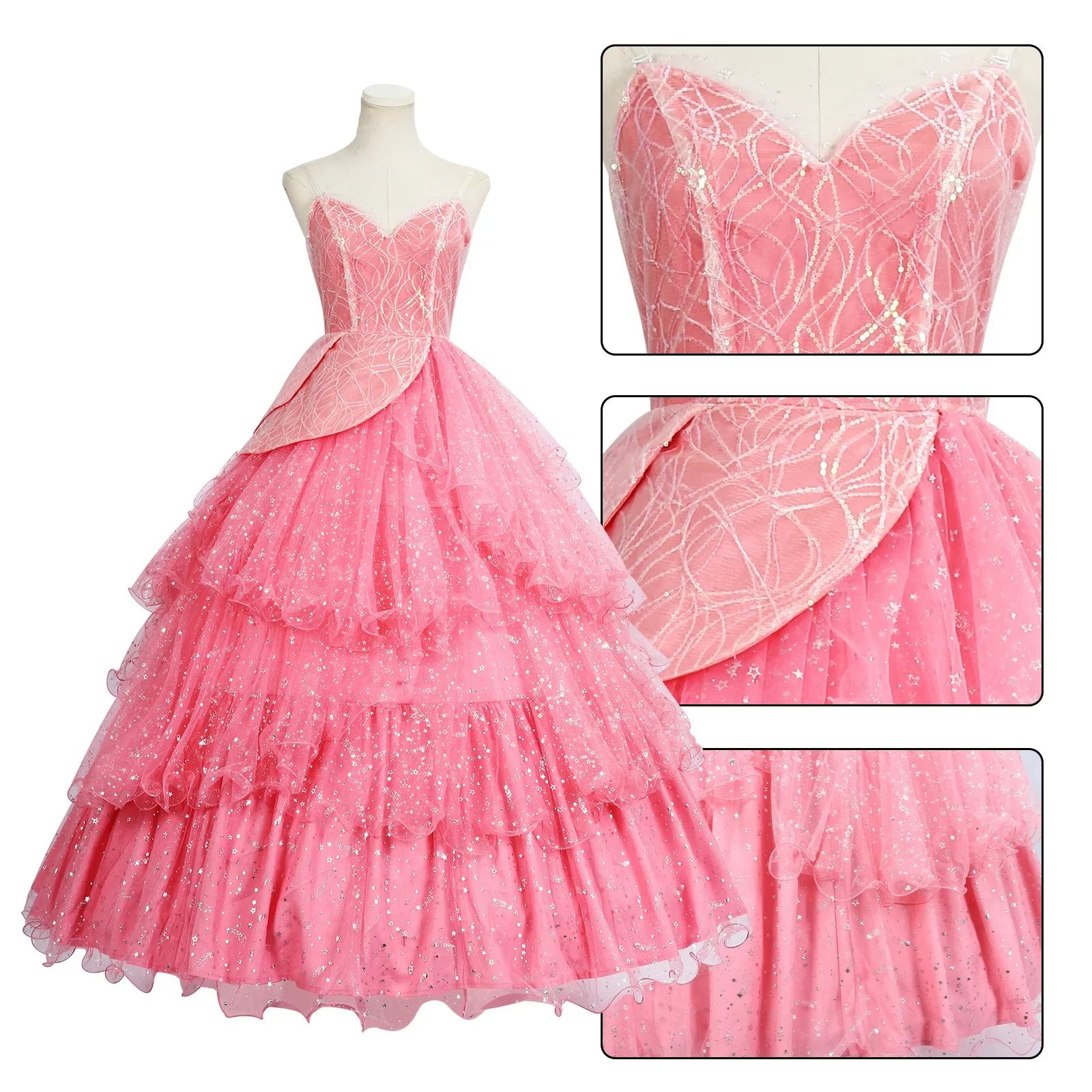 Movie Wicked Glinda Cosplay Costume Uniform Pink Princess Dress Crown Wedding Evening Suits Halloween Carnival Role Play Women