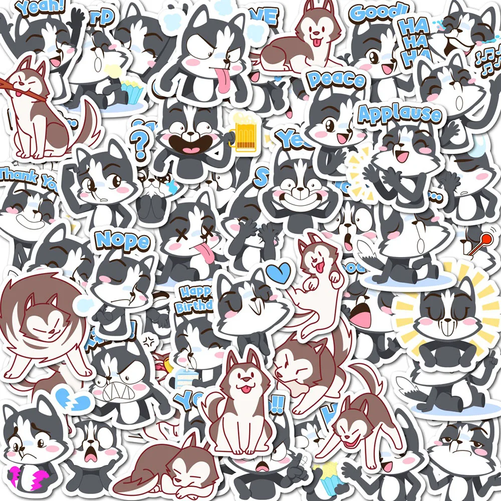 Cute Husky Dog Cartoon Waterproof Stickers DIY Decals for Phone Case Laptop Water Bottle Scrapbook Journal Decor