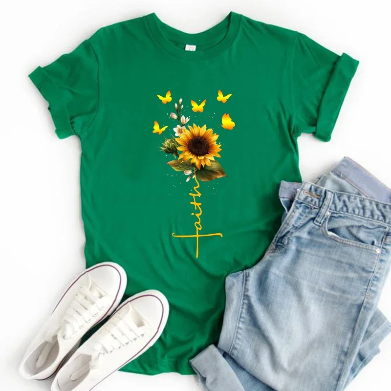 Faith T-shirt Sunflower Faith Shirt Christian Tee Cross Shirts Sunflower Shirt for Women Religious Tops Women Christian Gifts