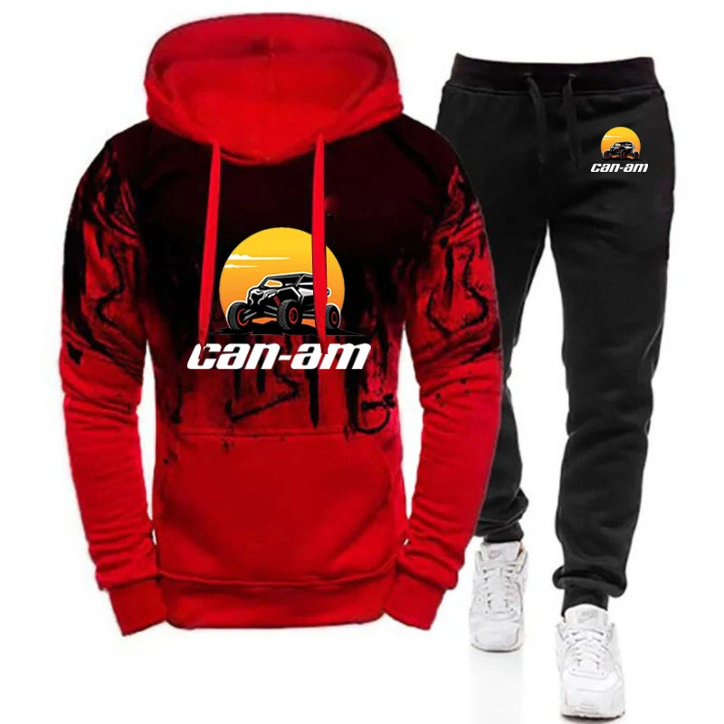 2025 Can Am دراجة نارية الرجال جديد التدرج مقنعين هوديي + السراويل رياضية عادية طباعة Sweatpant الترفيه Harajuku ملابس رياضية الدعاوى #2