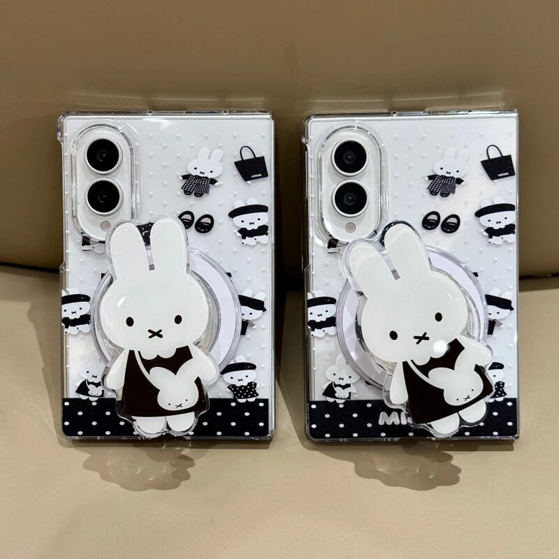 Cute cartoon cross-dressing cross-dressing Miffy polka Dot Magsafe Phone Case For Samsung ZFold 3 4 5 6 7 8 Ultra Magnetic Cover