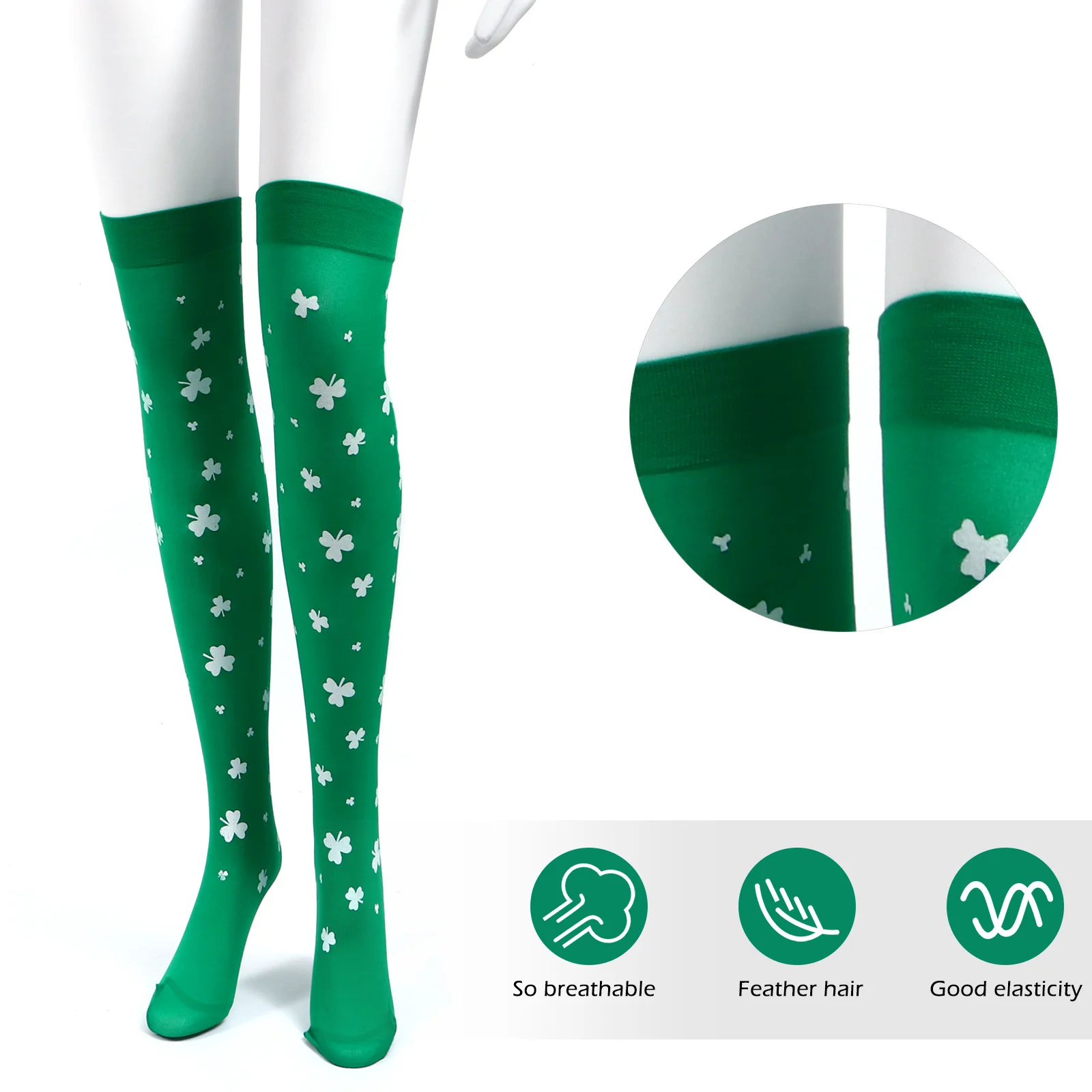 

3Pairs Clover Printing Stocking Durable Breathable Long-Tube Socks for St Patrick's Day Women Gift Socks St. Patrick's Day Sock