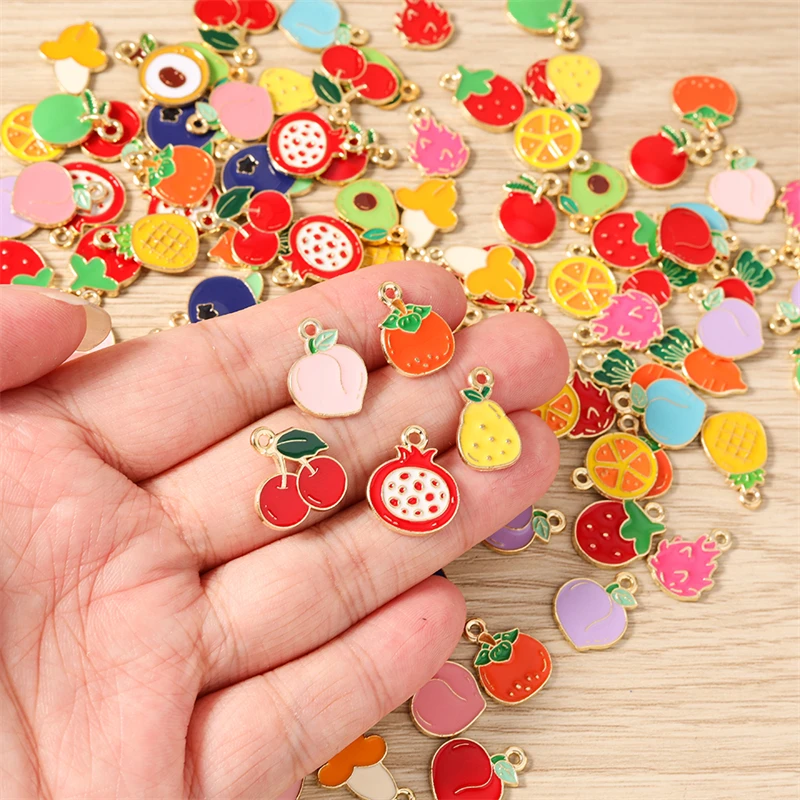 10 Stück Niedliche Gemischte Frucht-Anhänger aus Emaille, Lebensmittel-Motive: Pfirsich, Orange, Kirsche, für Schmuckherstellung, Halsketten, Ohrringe, DIY-Bastelgeschenk – Detail 2