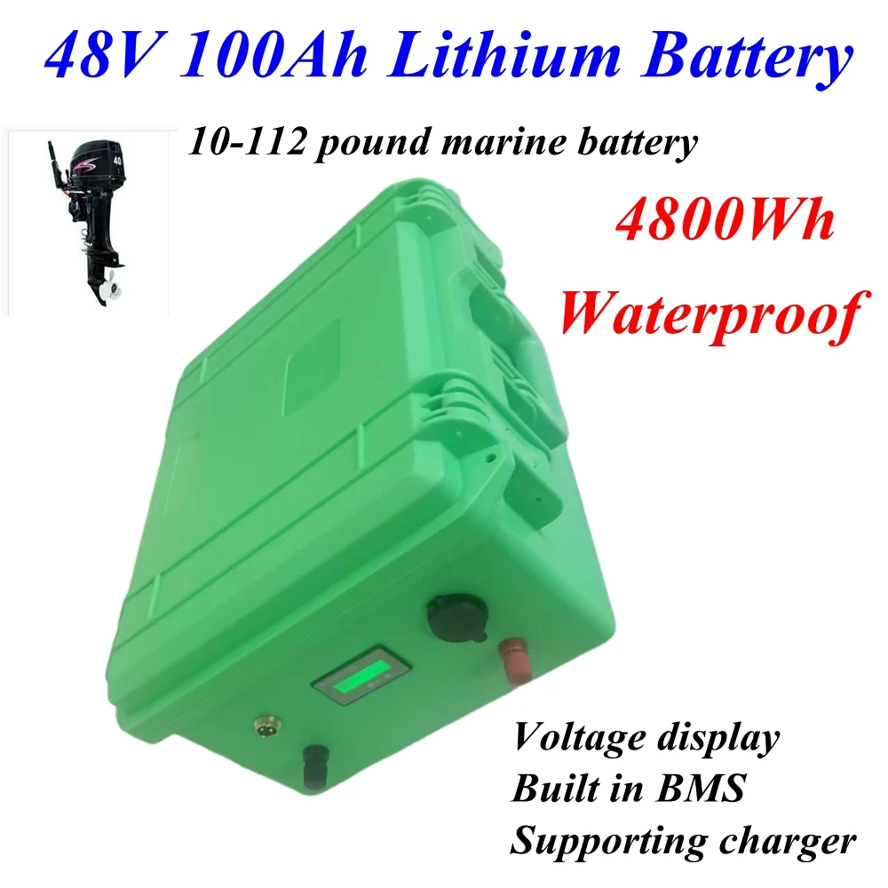 Waterproof 10-112 pound marine lithium battery pack 48V100Ah lithium battery BMS for 7000W 5000W, boat motor Tow fishing boat