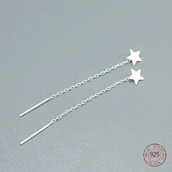 925 Sterling Silver Star Long Drop Earrings for Women Trend Super Fairy Pentagram Earring Girl Party Jewelry Pendientes