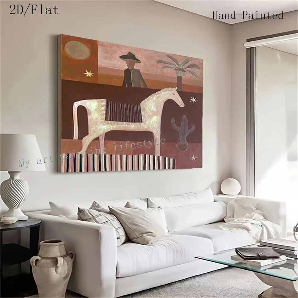 Handmade Abstract Oil Painting On Canvas Knights and Flower Horses Wall Art Picture Big Mural For Home Living Room Decor Image