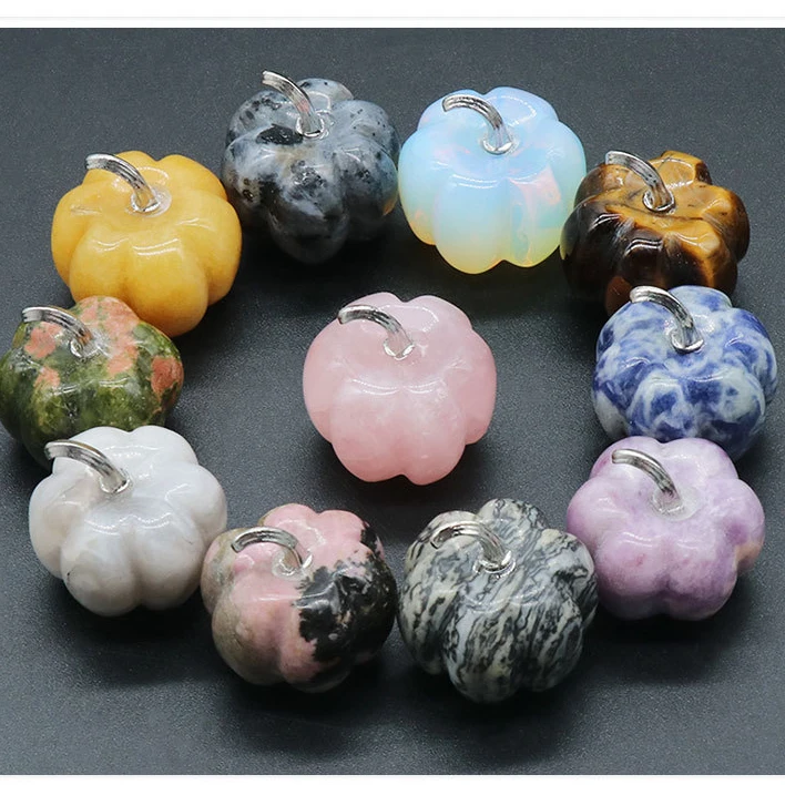 10pc 30MM Halloween Natural Crystal Stone Pumpkin Carving Thanksgiving Desktop Decoration Ornament