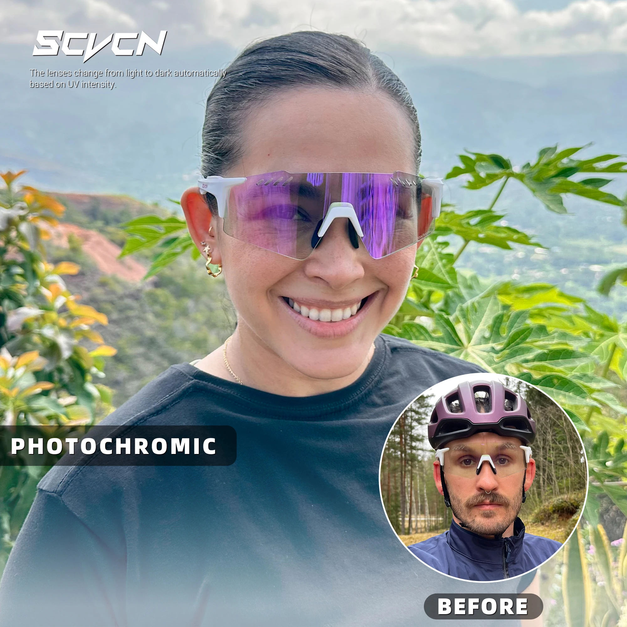 SCVCN Photochrome Fahrradbrille UV400 Fahrrad-Sportbrille für MTB Outdoor-Sport Golf Camping Autofahren – Detail 13