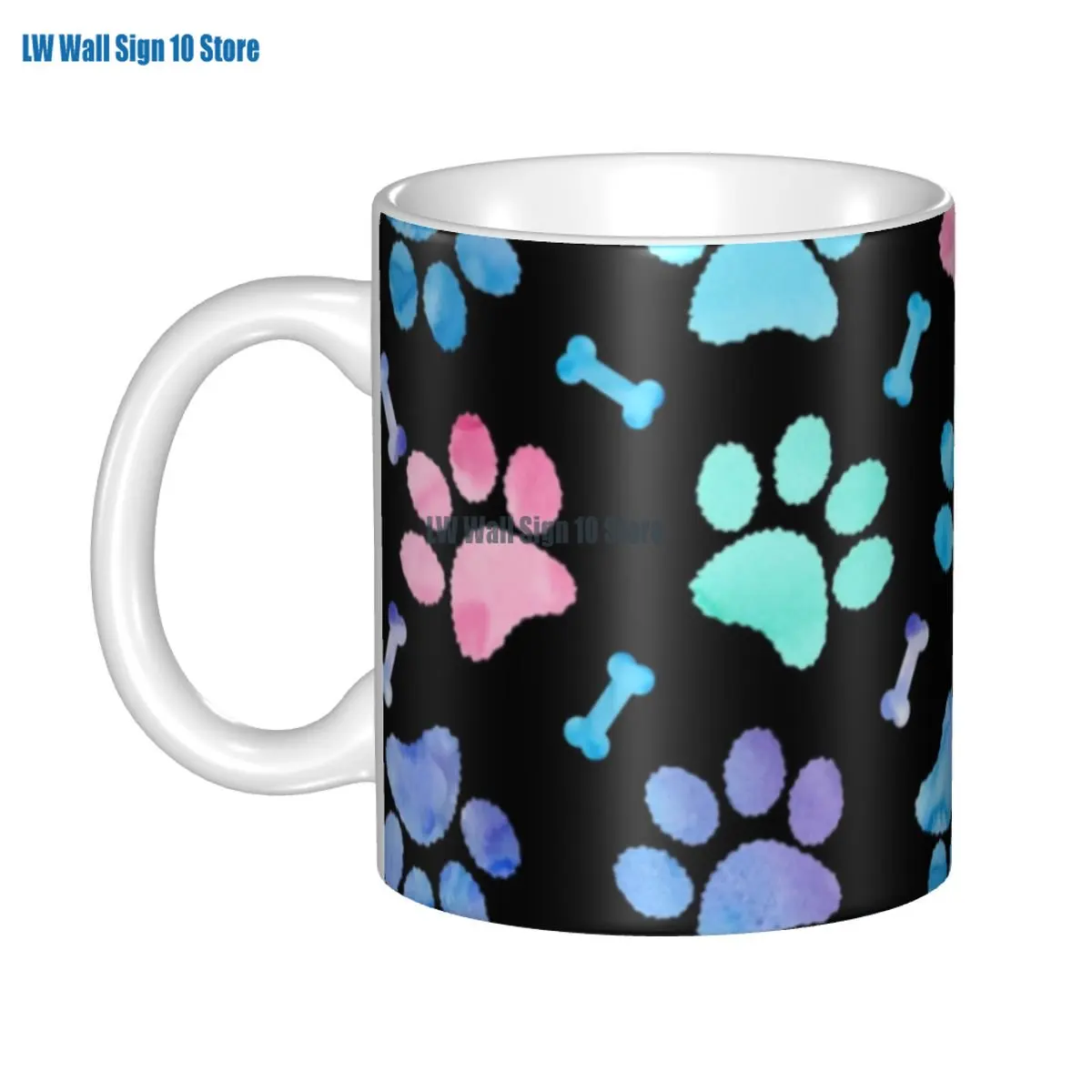 DIY Paw Print Dog Watercolor Pattern Ceramic Mug Customized Akita Coffee Cup Creative Gift Outdoor Work Camping Mugs