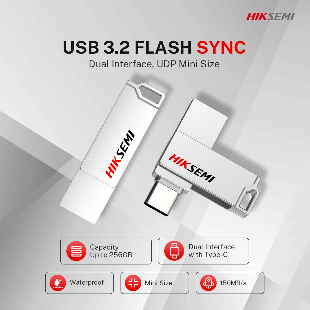 HIKSEMI SYNC USB 플래시 드라이브, 듀얼 USB3.2 타입 C/A 펜드라이브, 모바일 노트북 PC용 고속 드라이브, 32GB, 64GB, 128GB, 256G