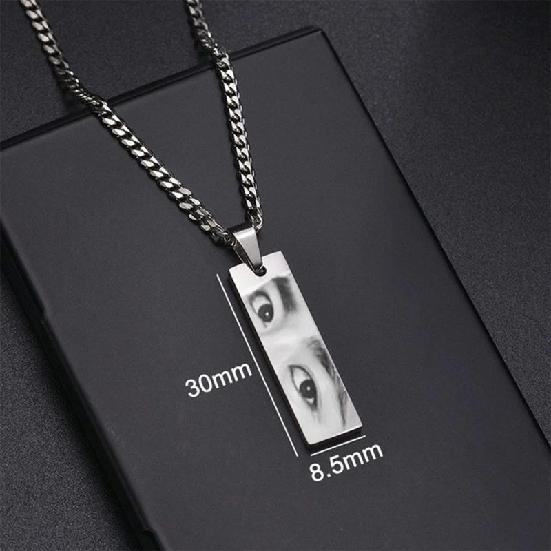 Custom Eyes Photo Necklace Stainless Stee Customized Engrave Eye Necklaces Personalized Picture Name Necklace for Women Kids