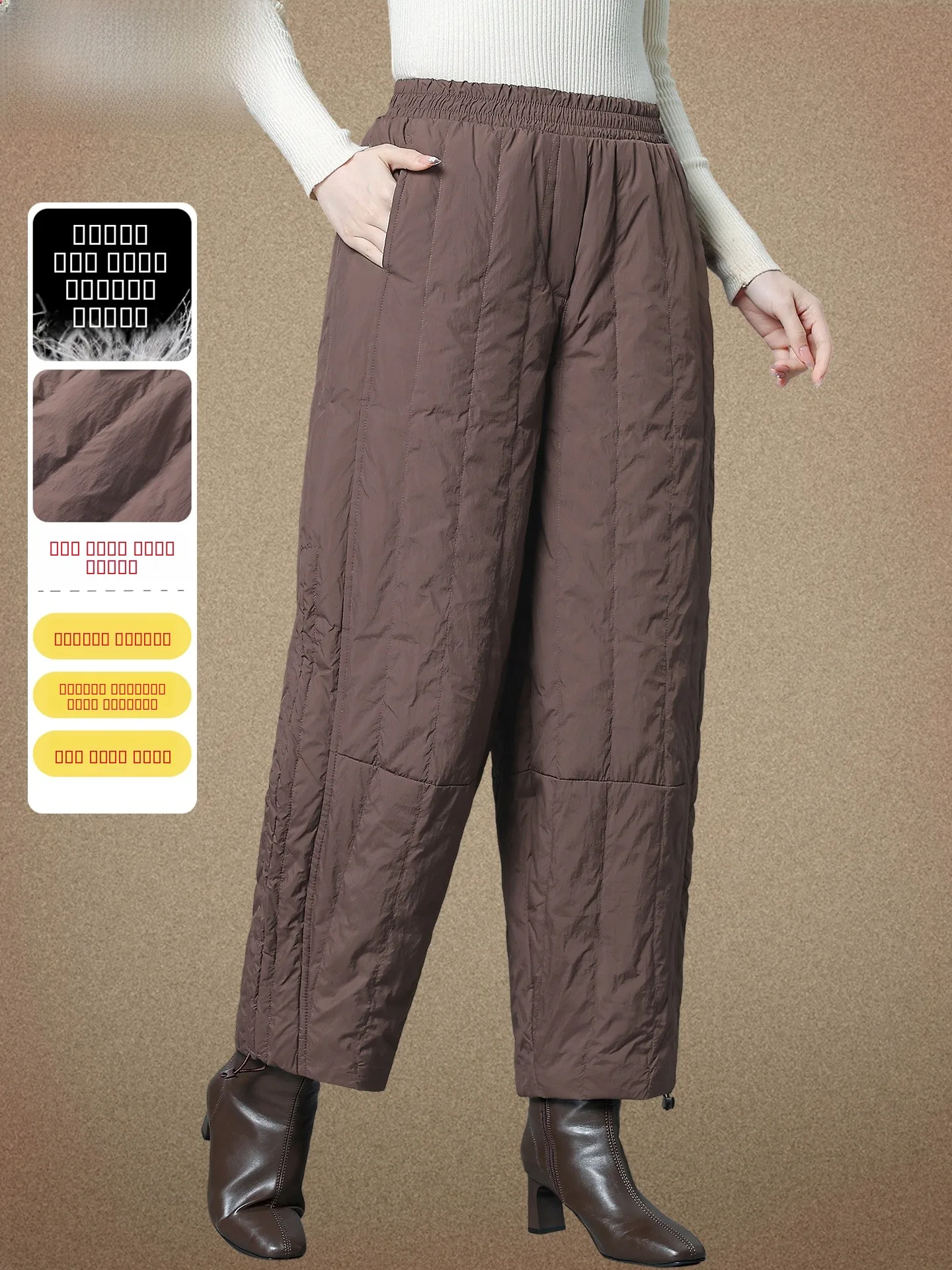 

High Waist Goose down Pants Straight Leg Warm Cotton Trousers for Mom Autumn Winter Faion Casual Sle Women's Clothing