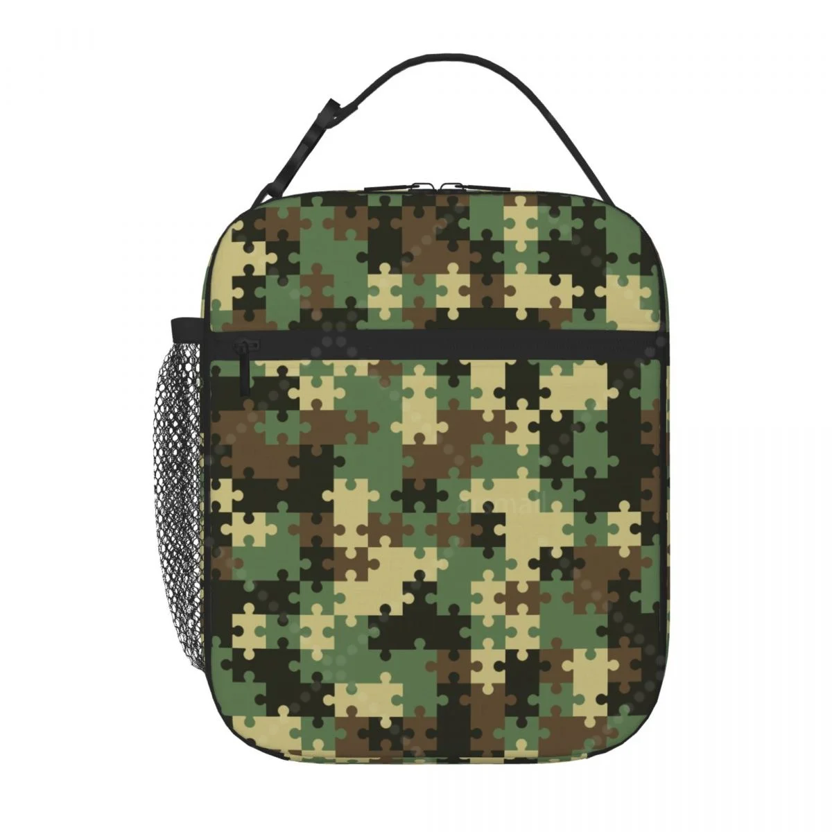 Green Camouflage Lunch Bag Reusable Portable Cooler Thermal Lunch Box Oxford Bento Tote Bag for Work Travel Picnic